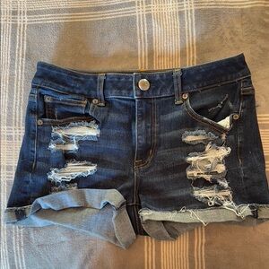 American Eagle Outfitters Blue Ripped Jean Shorts